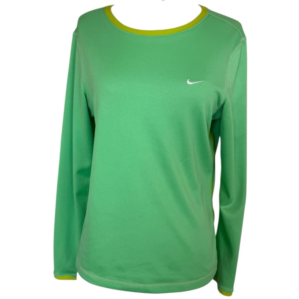 VTG Nike Dri Fit Women's Lime‎ Green Long Sleeve Crew Neck Casual Tee SZ Medium
